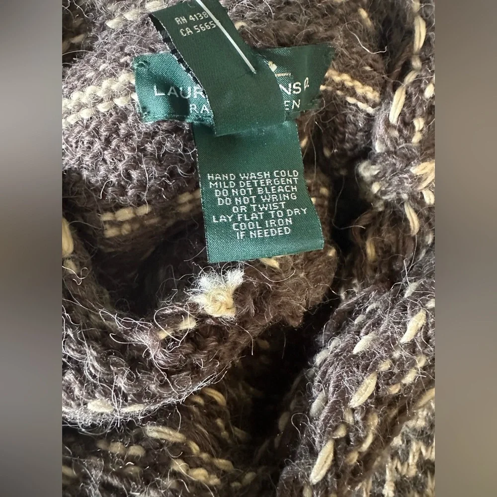 NWT Lauren Ralph Lauren Brown and Cream Patterned Poncho Size S/M (orig. $275) - Picture 7 of 9